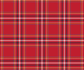 Plaid pattern of red, white, navy, yellow, blue, unique seamless background for designing clothes, skirts, pants or decorations. Vector illustration.