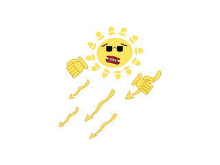 Funny cartoon sun with thumbs up. Vector illustration on white background.