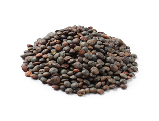 Pile of raw lentils isolated on white