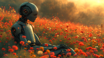 Robot and Nature's Beauty: Harmony of Technology and Life