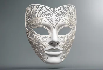Fotobehang White theatrical mask on isolated transparent background © ArtisticLens