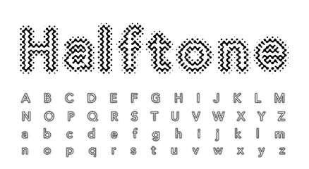 grunge halftone font, vector illustration
