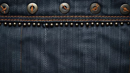 Fotobehang Blue jeans denim with stitches and rivets tissue texture background. Generative AI. © Marabu Design