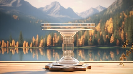 Empty top of wooden shelves on sky mountain and river trees front view background for product display blur background image for product display montagexa,,
Table top wood counter floor podium in natu
