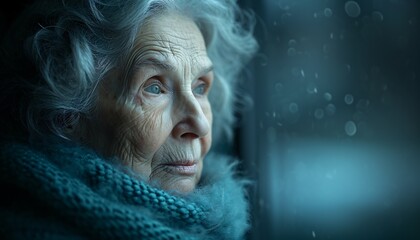 Graying Gracefully: Aging Beauty in a Blue Scarf Generative AI