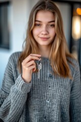 woman holding keys