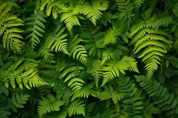 Fototapeta na wymiar Vibrant natural green fern texture pattern. Beautiful tropical forest or jungle foliage background