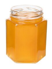 Tasty honey in glass jar isolated on white