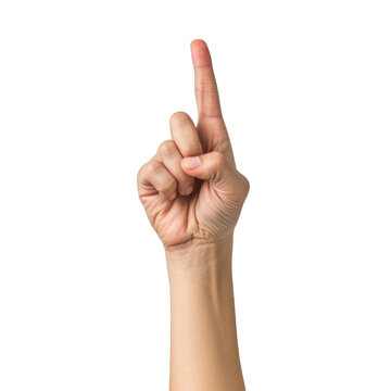 a hand with one finger up in the air gesturing number 1 on isolate transparency background, PNG
