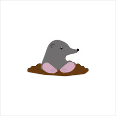 Cute little mole. Vector illustration in flat style isolated on white background. 