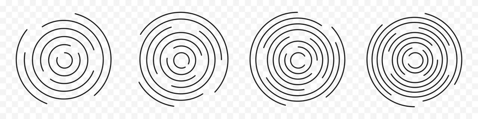 Concentric ripple circles vector set. Radial signal, sonar wave, soundwave icons