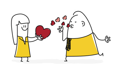 Happy man make hand gesture send air kisses.