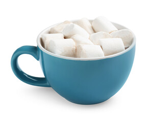 Tasty hot chocolate with marshmallows isolated on white