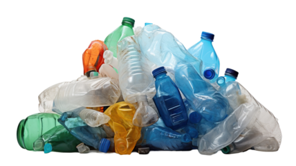 plastic waste pile for recycling on a white background