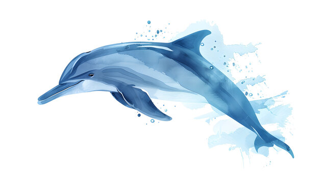  A watercolor-style logo of a swimming dolphin