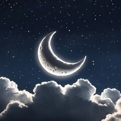 Obraz na płótnie Canvas White Crescent Moon With Stars in the Sky for Eid al-Fitr Background