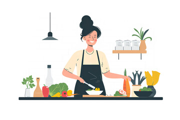 野菜を料理をする女性-1 - obrazy, fototapety, plakaty