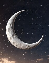 White Crescent Moon With Stars in the Sky for Eid al-Fitr Background