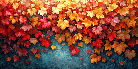 Autumn fall banner with falling maple leaves . Generative AI.