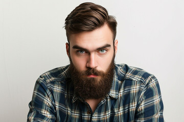 Obraz premium closeup of serious man with beard on white isolated background