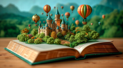 Close-up illustration of an open Pop-up style book coming to life. International book day concept - Powered by Adobe