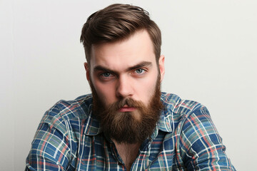 Fototapeta premium closeup of serious man with beard on white isolated background