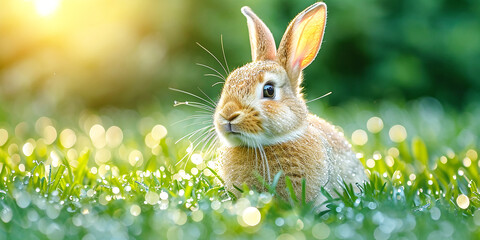 Fototapeta premium Easter bunny rabbit in the garden. Grnerative AI.