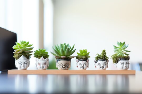 row of succulents on a modern office desk