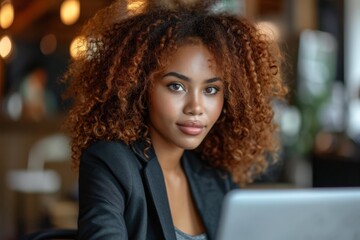 Fototapeta premium Afro-American business woman working in office