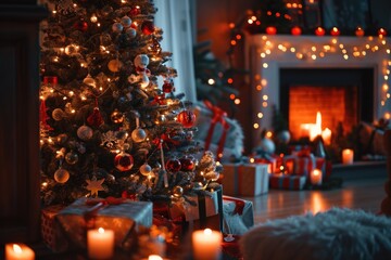 Festive Magic: Christmas Tree and Gifts Illuminating the Living Room