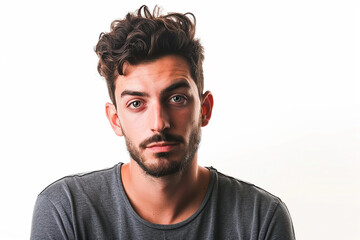 Obraz premium closeup of serious boy on white isolated background