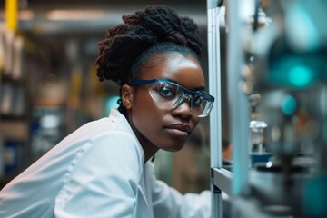 Afro-American woman engineer in technology center - obrazy, fototapety, plakaty