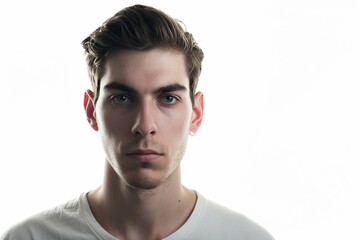Obraz premium closeup of serious boy on white isolated background