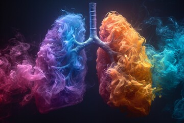 Colorful Lungs in Smoke: A Vibrant Visual of the Respiratory System Generative AI - obrazy, fototapety, plakaty