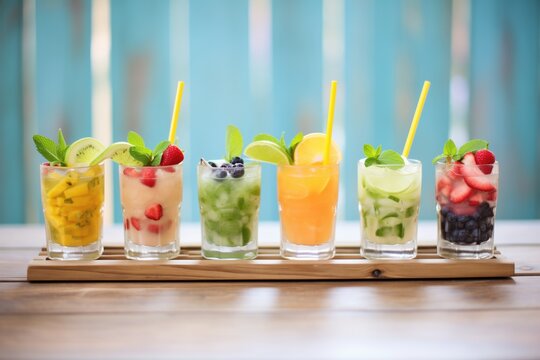 an array of mojitos with different fruit variations