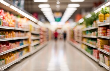 Grocery store aisle, with a shopping cart