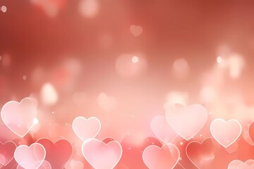 pink background with transparent hearts in the foreground, with copy space