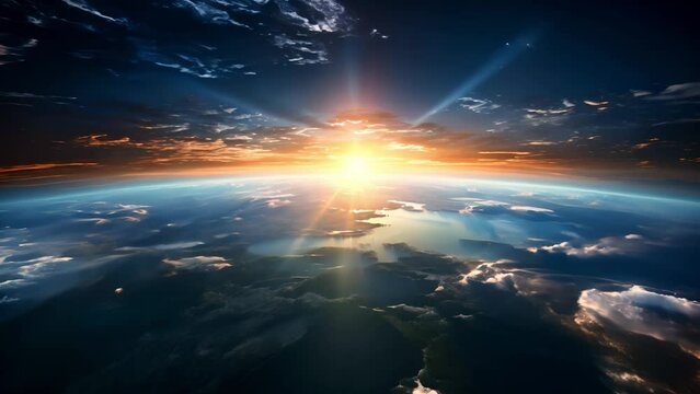 View of the Earth from above during sunrise