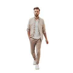 casual modern man walking, front view isolated on transparent background