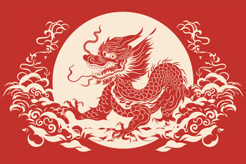 Chinese dragon symbol red background 