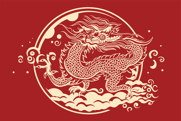 Chinese dragon symbol red background 