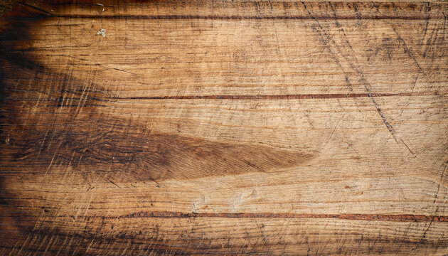 Old grunge wooden cutting kitchen desk board background texture with copy space for text