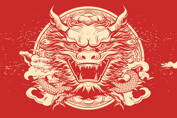 Fototapeta premium Chinese dragon symbol red background 