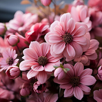 Beautiful bouquet of pink daisies closeup.