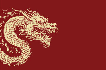 Chinese dragon symbol red background 