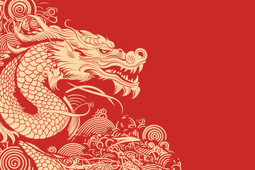Chinese dragon symbol red background 