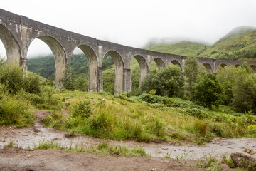 Fototapeta na wymiar Glenfinnan Viaduct in Scotland seen from below