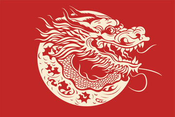 Chinese dragon symbol red background 