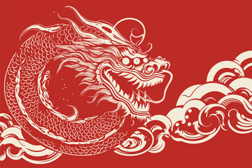 Chinese dragon symbol red background 
