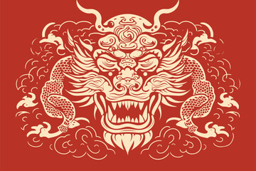 Fototapeta premium Chinese dragon symbol red background 